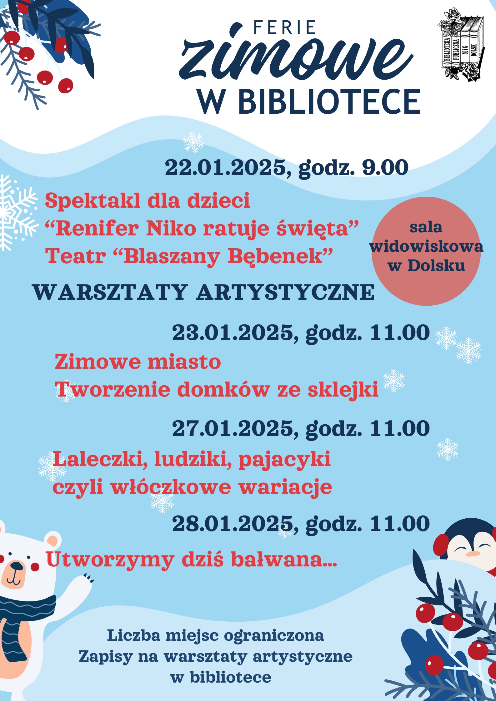 Ferie zimowe w Bibliotece - plakat