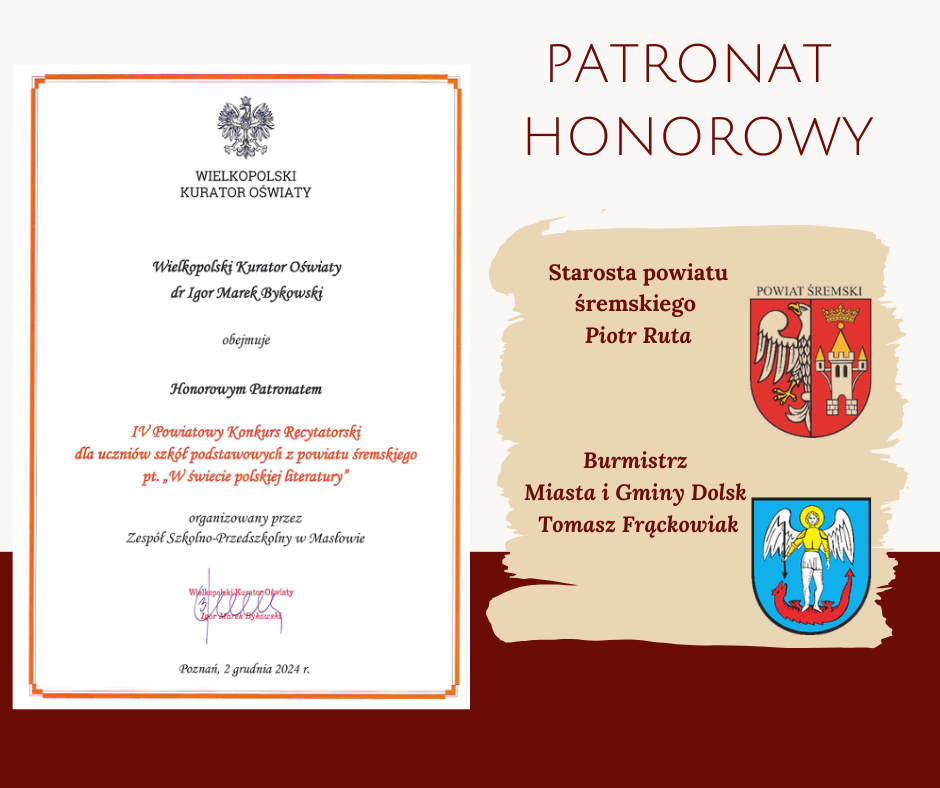 IV Powiatowy Konkurs Recytatorski dla Uczniów Szkół Podstawowych - patronat
