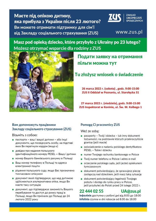 Informacja z ZUS - Weekend dla Ukrainy - plakat