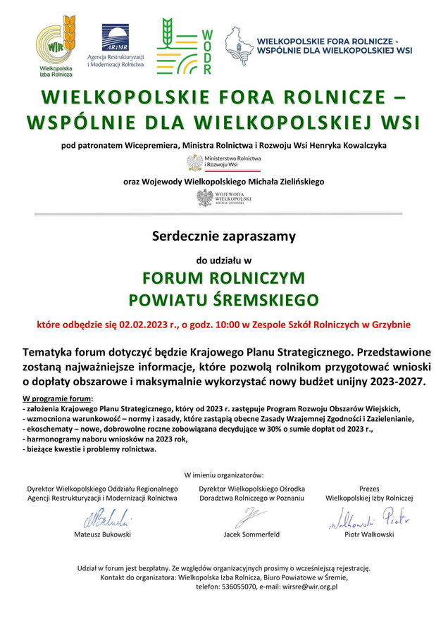 Forum Rolnicze Powiatu Śremskiego – Wspólnie dla Wielkopolskiej Wsi - plakat